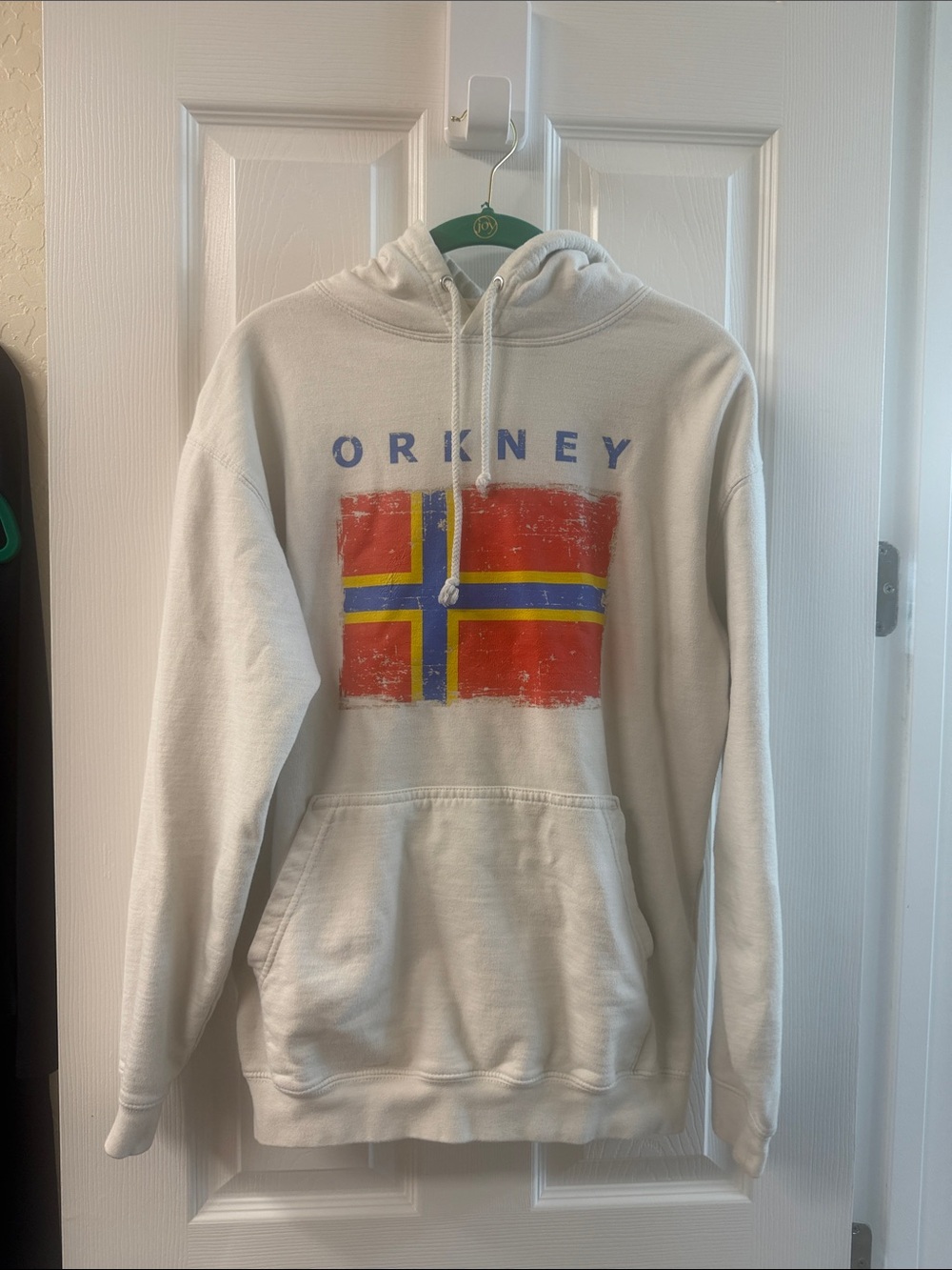 Cream Graphic Hoodie - Distressed Flag Print